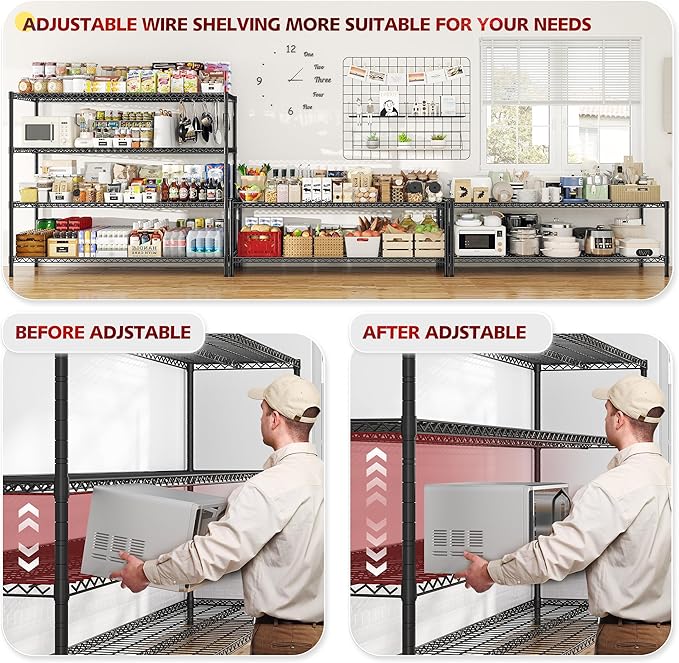 REIBII 75.6" H Storage Shelves Wire Shelving Unit with Wheels 2500LBS Garage Shelving Heavy Duty Metal Shelves for Storage Rack Adjustable Pantry Shelf Commercial Shelving, 75.6" H X 55.5''W X 24" D-Ruum Studio Home