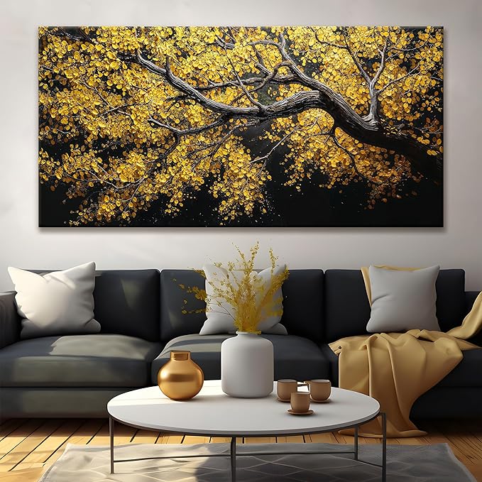 TAIJXAGSG Large Canvas Wall Art Decor For Living Room Pictures Gold Tree Wall Art Decoration Abstract Tree Plants Artwork Wall Art Modern Painting Pictures For Bedroom Home Kitchen Office 29"X 58"-Ruum Studio Home