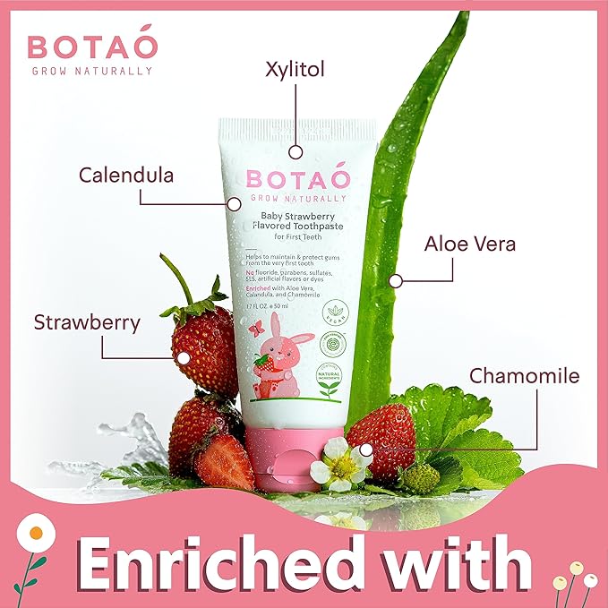Fluoride Free Baby Toothpaste | Strawberry Flavored - Organic Training Natural Toddler Toothpaste for Toddlers | EWG Verified, Vegan, SLS Free, Safe to Swallow, Aloe Vera -1.7Oz-Ruum Studio Home