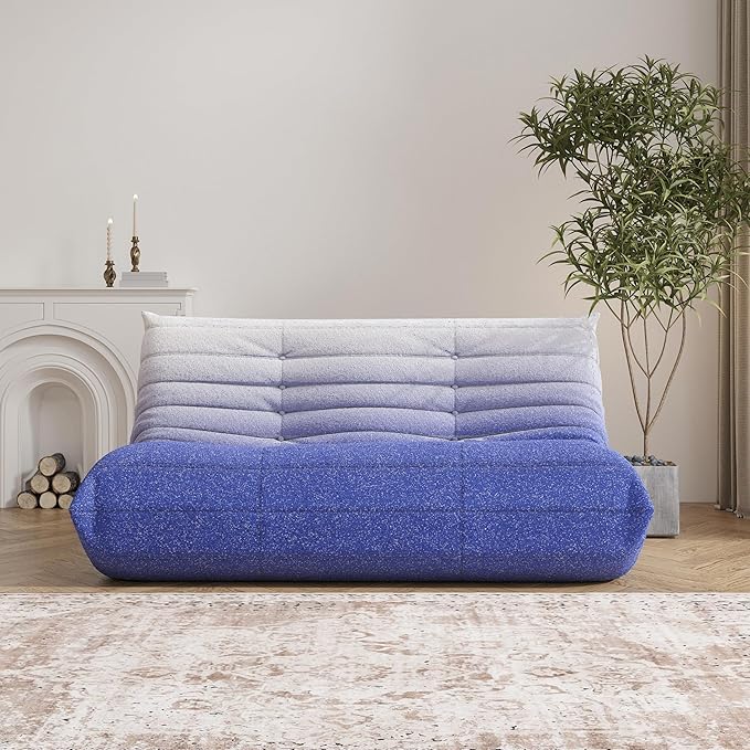 Bean Bag Chair, Loveseat Fireside Chair Bean Bag Sofa Large Bean Bag Chair for Adults, 2 Seater Bean Bag Chairs for Teens with High Density Comfortable Foam, Bean Bag for Living Room (Blue&White)-Ruum Studio Home