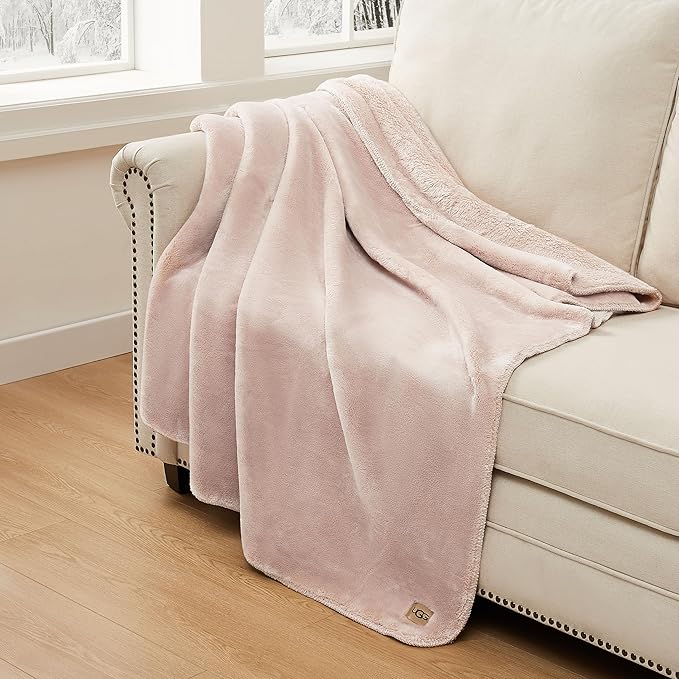 UGG Whitecap Plush Throw Blanket Fleece Lightweight Soft Throw for Couch or Bed Luxury Home Decor for Living Room Washable Hypoallergenic Blankets for Dorm Decor, 50-inch x 70-inch, Light Pink Quartz-Ruum Studio Home