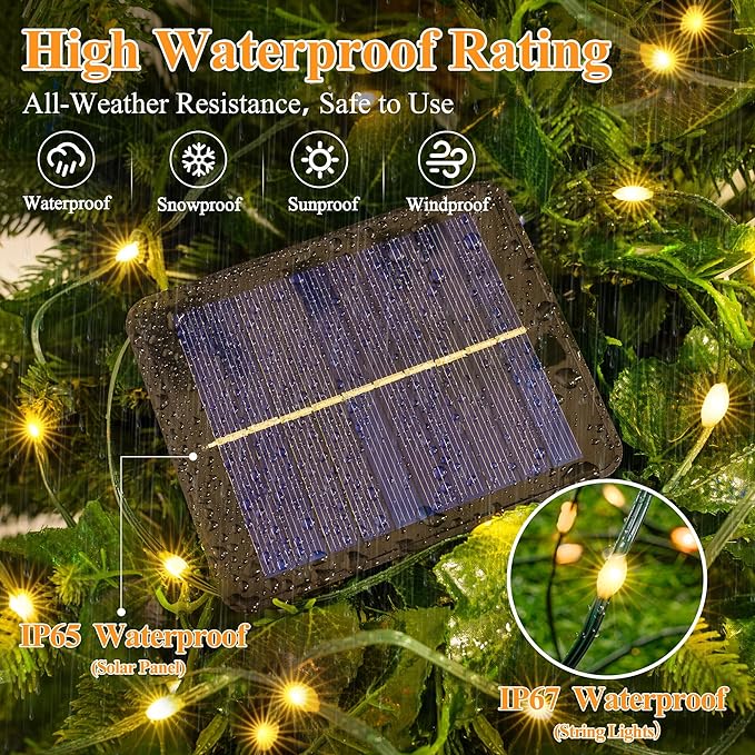 Solar String Lights 240LED 79FT, IP67 Waterproof Solar Lights for Outside with 8 Lighting Modes, Upgraded Solar Panel Fairy Lights for Garden Party Wedding Decorations (Warm White)-Ruum Studio Home