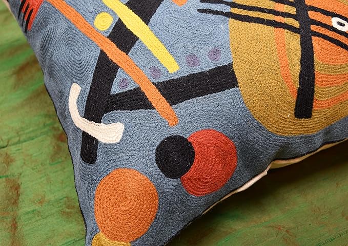 Kandinsky Modern Throw Pillow Cover - Escape | Abstract Pillow | Modern Couch Pillow | Contemporary Pillows | Modern Outdoor Pillow | Mid Century Chair Cushions | Handmade Wool Size 18x18-Ruum Studio Home
