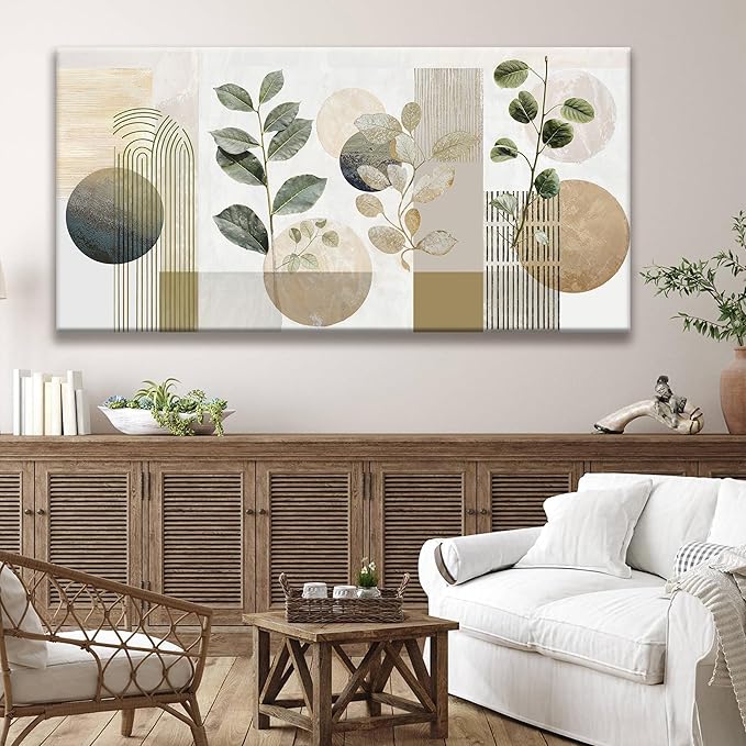 TAIJXAGSG Large Boho Green Wall Art For Living Room 29x58 In Green Botanical Boho Wall Art Modern Sage Bohemian Canvas Art Wall Decor Natural Abstract Geometry Lines Prints Picture Ready To Hang-Ruum Studio Home