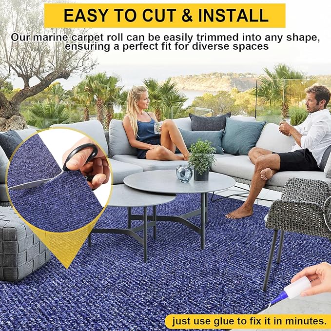 Marine Carpet,6 FT x 23 FT Deep Blue Indoor Outdoor Carpet 0.2" Thick Boat Carpet with Water-Proof TPE Backing, Non-Slide Outdoor Marine Carpet Roll for Home, Patio, Porch, Deck-Ruum Studio Home