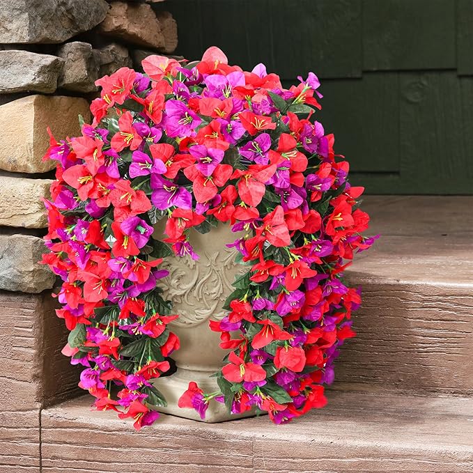 Faux Bougainvillea Artificial Flowers Plants for Outdoors Outside Decoration, 2pcs Fake Flowers Silk Long Trailing Vines UV Resistant Realistic for Front Door Porch Planter Urn Patio Balcony Yard, Mix-Ruum Studio Home