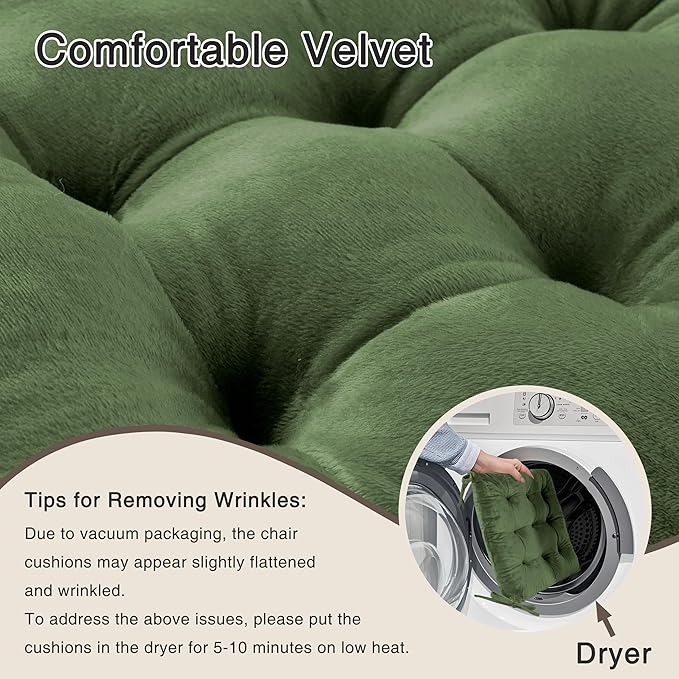OVOV Chair Cushions for Dining Chairs Set of 6 Tufted Indoor Chair Pads with Ties Soft Square Seat Cushions for Kitchen Chairs 15.5"x15.5",Green-Ruum Studio Home