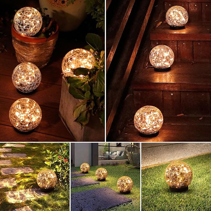 Solar Globe Lights Outdoor Waterproof-Solar Balls-Solar Garden Lights-Orbs for Outside 2 Pack Cracked Glass Ball for Lawn Patio Yard Backyard Decorations-Ruum Studio Home