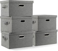 Medium 15" 21 Quart Collapsible Stackable Storage Bins with Lids, 5 Packs Grey Foldable Fabric Closet Boxes Heavy-duty Linen Cube Baskets Container for Bedroom Office (15 x 11 x 8)-Ruum Studio Home