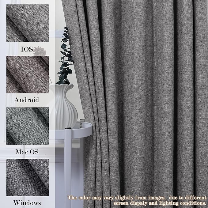 100" W x 96" L Faux Linen Room Divider Curtains, Full Blackout Pinch Pleated Drapes for Traverse Rod, Bedroom Divider Privacy Drapery with Hooks for Ceiling Track, 1 Panel, Gray-Ruum Studio Home