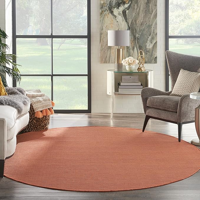 Nourison Positano Indoor/Outdoor Terracotta 8' x Round Area Rug, Easy Cleaning, Non Shedding, Bed Room, Living Room, Dining Room, Backyard, Deck, Patio (8 Round)-Ruum Studio Home