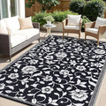 OLANLY Waterproof Outdoor Rug 9x12 ft, Outdoor Plastic Straw Rug with Flower Pattern, Reversible RV Mat for Patio, Camping, Balcony, Deck, Backyard, Black & White-Ruum Studio Home