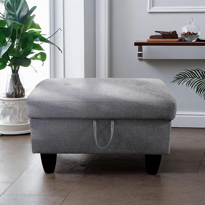 Ottoman Rectangular Storage Ottoman Bench, Flannel Footrest Stool Footstool with Lid for Living Room, Bedroom, Entryway, Gray, 28.5"x19"x17.5"-Ruum Studio Home