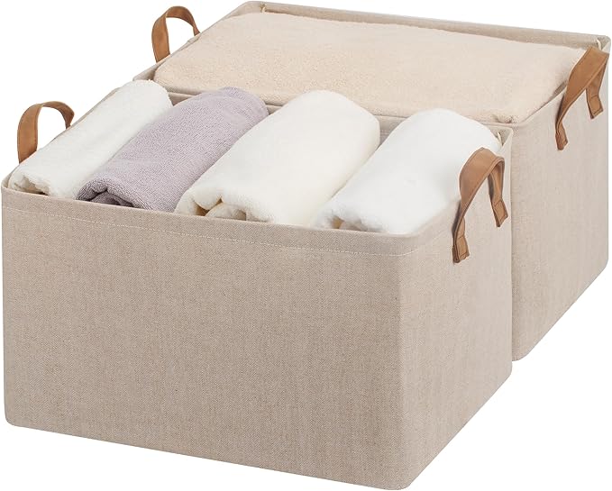 StorageWorks Storage Bins, Fabric Storage Bins for Shelves, Extra Large Storage Baskets with Metal Frame, Closet Baskets and Bins with Handles, Jumbo, Brown and Beige, 2-Pack-Ruum Studio Home