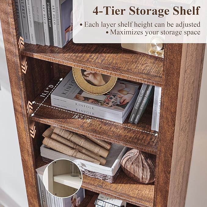 RedLemon Bookshelf with Storage Cabinet, 72" Tall Farmhouse Bookcase with Adjustable Shelves and Barn Door, 4 Tier Office Wood Bookshelf with Drawer for Library Living Room (Reclaimed Barnwood Color)-Ruum Studio Home