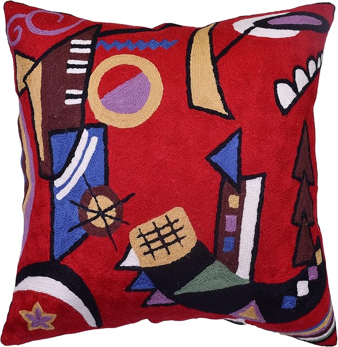 Kandinsky Red Abstract Pillow Cover Gegen Modern Pillowcase Scarlet Reds Abstract Chair Cushion Contemporary Pillow Farmhouse Pillows Couch Handembroidered Wool Size 18x18-Ruum Studio Home