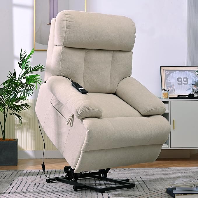 Power Lift Chair Recliners for Elderly, Overstuffed Electric Lift Recliner Chair with Widened Footrest Side Packets for Living Room Bedroom-Ruum Studio Home