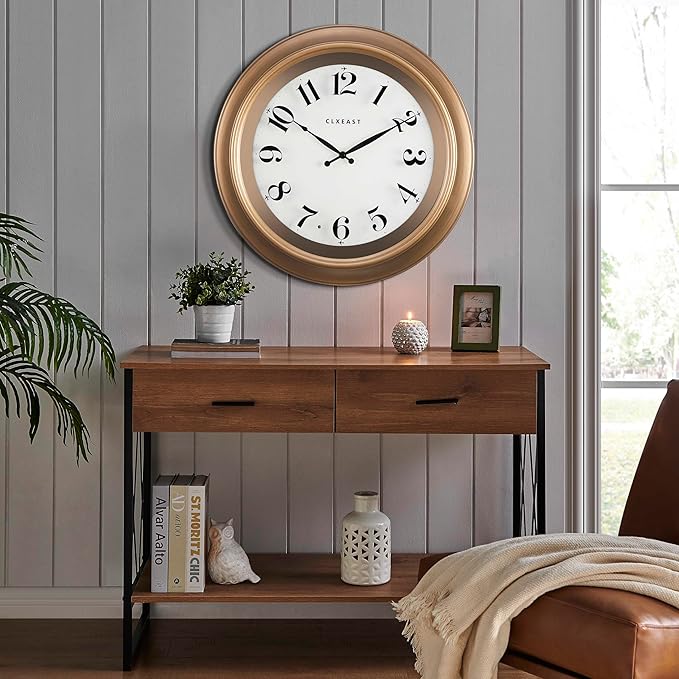 CLXEAST 18 Inch Glow in The Dark Wall Clocks for Living Room Decor, Large Illuminated Gold Wall Clock,Antique Brushed Gold,House Warming Gifts New Home-Ruum Studio Home