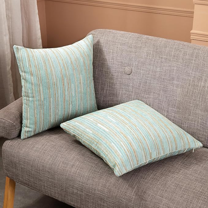 Yeiotsy Pillow Cases Blue, Pack of 2, Decorative Throw Pillow Covers Striped Bohemia Couch Cushion Covers for Sofa Home Decor (Light Blue, 18 X 18 Inches)-Ruum Studio Home