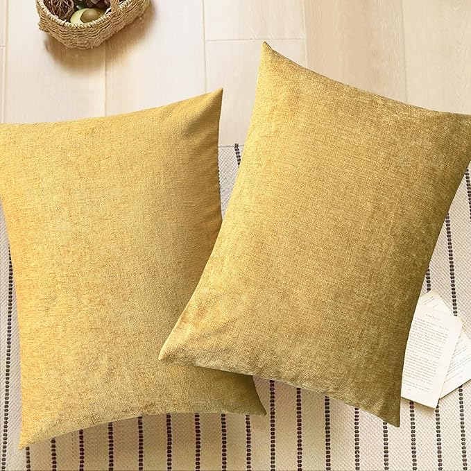 CaliTime Throw Pillow Covers Decorative 20 X 26 Inches Pack of 2 Cozy Chenille Standard Pillow Shams Cases for Couch Sofa Bed Living Room Home Gold-Ruum Studio Home