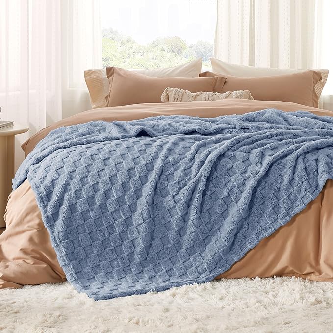 Bedsure GentleSoft Blankets Queen Size for Bed - Super Soft Cozy Blanket for Women Men Girls, Large Fuzzy Fleece Throw for Bedroom Decor, Ashley Blue, 90x90 Inches-Ruum Studio Home