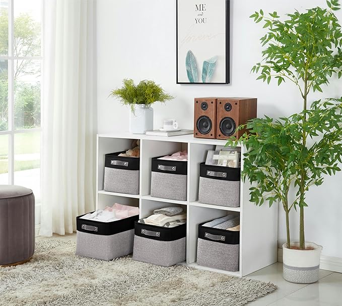 DECOMOMO Storage Baskets for Shelves - Fabric Closet Organizers and Storage Bins, Perfect Baskets for Organizing Closet Toys Nursery (Grey and Black, XL - 3 Pack)-Ruum Studio Home