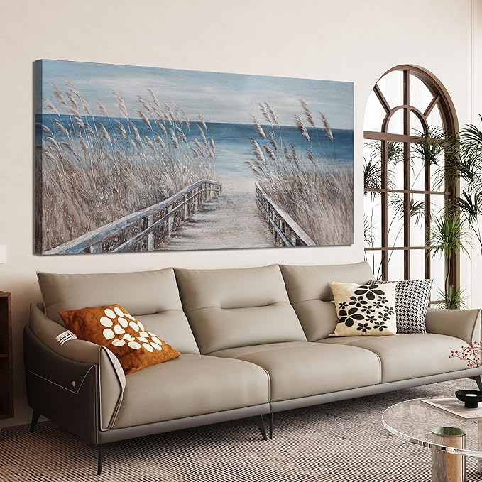 Canvas Wall Art Decor Large Modern Wall Art Decorations Blue Beach Coastal Artwork for Walls Textured Wall Art Prints Pictures Wall Decor Wall Art Bedroom 29"X58" For Room Living Room Office Wall Decor-Ruum Studio Home