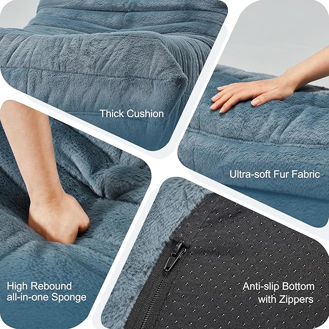 Bean Bag Chairs for Adults Giant Bean Bag Chair Memory Foam BeanBag Chair Big Bean Bag Sofa with Filler Faux Fur Fireside Beanbags Lazy Sofa for Living Room Bedroom Dorm Office (Bluegrey Plush)-Ruum Studio Home