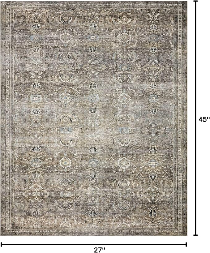 Loloi Layla Collection LAY-13 Antique/Moss 2'-3" x 3'-9" .13" Thick Accent Rug, Soft, Durable, Vintage Inspired, Distressed, Low Pile, Non-Shedding, Easy Clean, Printed, Living Room Rug-Ruum Studio Home