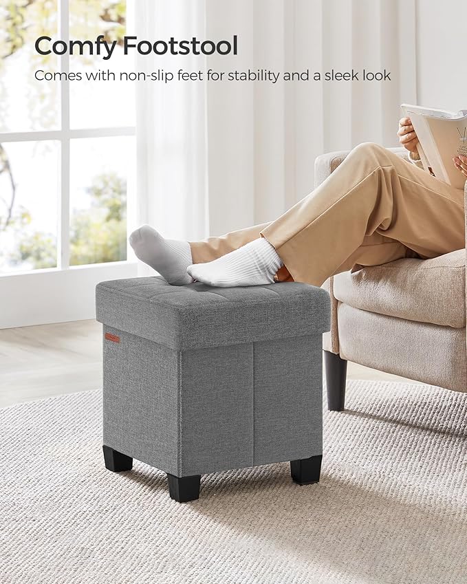 SONGMICS Storage Ottoman, Small Ottoman Foot Rest with Legs, 15 x 15 x 15.7 Inches Foot Stool, Load up to 660 lb, for Living Room, Bedroom, Dorm, Dove Gray ULSF014G02-Ruum Studio Home