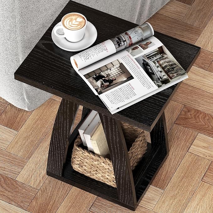 End Tables Living Room, Side Table Beside Sofa, Nightstand for Bedroom, Couch Side Table with Shelf, Modern End Table for Living Room, Black End Table Set of 2-Ruum Studio Home