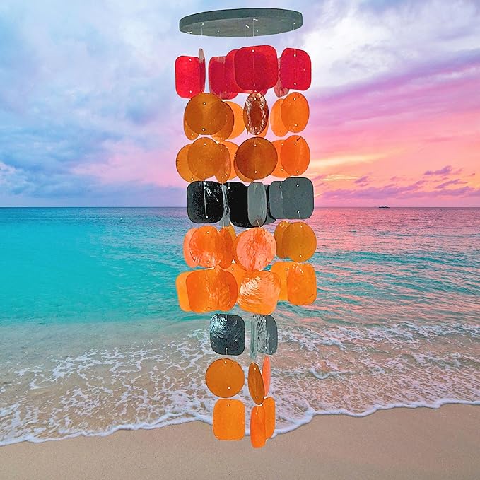 Bellaa 20720 Wind Chimes for Outside Capiz Sea Glass Shells Orange Red Black Outdoor Windchimes Home Garden Patio Yard Lawn Unique Gifts Mom Grandma-Ruum Studio Home
