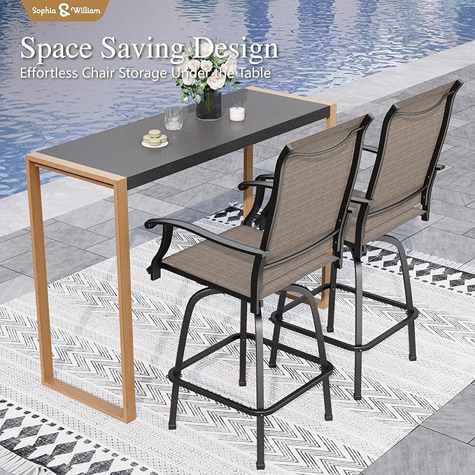 Sophia & William Bar Table,Bar Height Pub Table Counter Height Bar Table,Larimar Tabletop and Natural Woodgrain Legs,Black-Ruum Studio Home