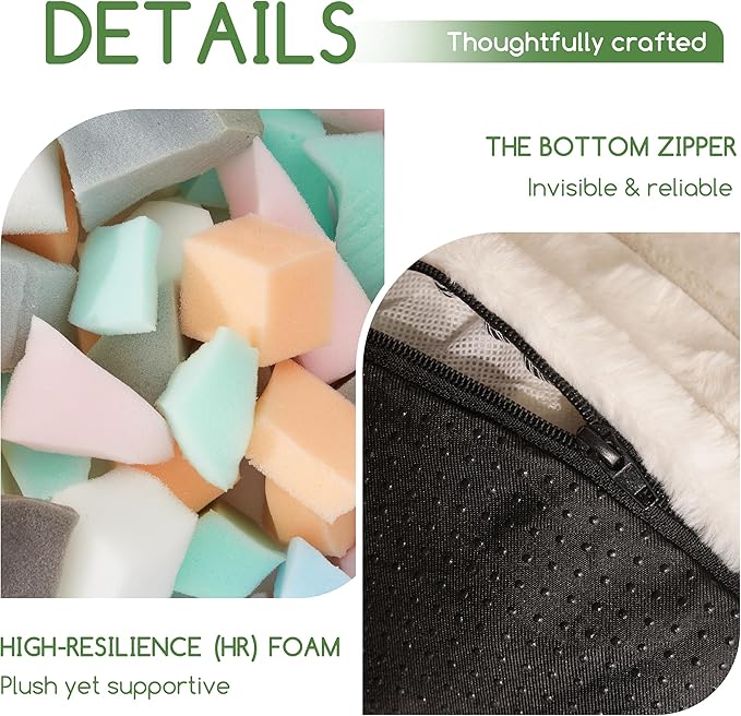 HIGOGOGO Round Stuffed Pouf Ottoman, Stripe Faux Fur Poufs with Foam Chunk Filling, Furry and Fluffy Pouf Foot Stool Storage Ottoman, 20 X 15 Floor Poufs Foot Rest for Living Room, Beige-Ruum Studio Home