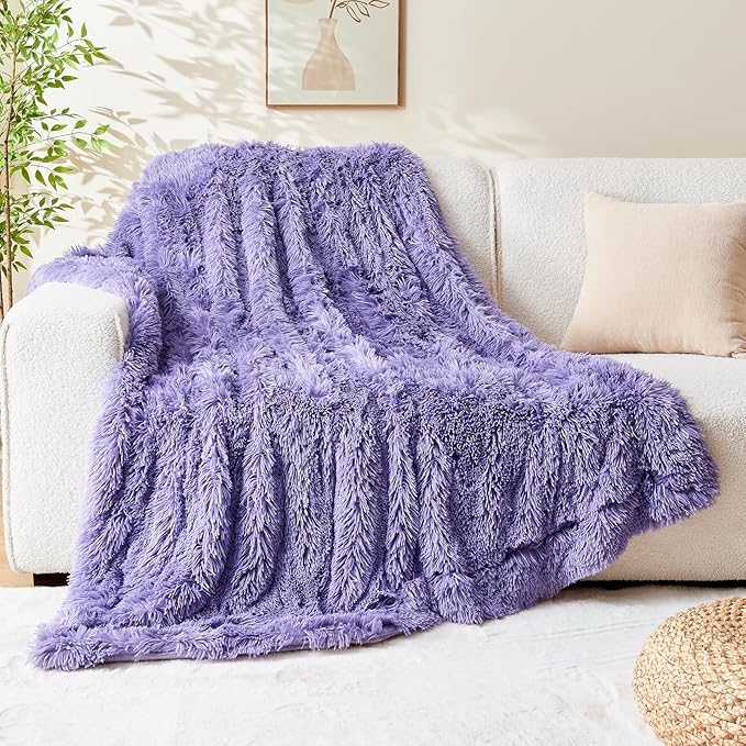 GONAAP Fuzzy Faux Fur Throw Blanket Twin Size Lavender Super Soft Cozy Plush Fuzzy Shaggy Blanket for Couch Sofa Bed (Lavender, Twin(60"x80"))-Ruum Studio Home