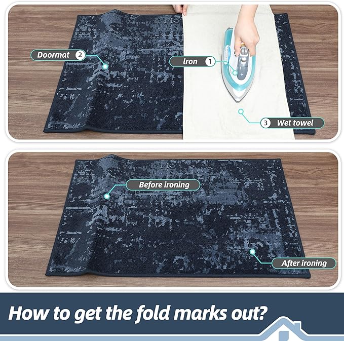 BEQHAUSE Dirt Trapper Door Mat 20"x32" Non-Slip Door Mats Washable Entryway Rugs Stain Resistant Doormat Absorbent Welcome Floor Mat for Front Back Door, Muddy Wet Shoes & Paws,Blue-Ruum Studio Home