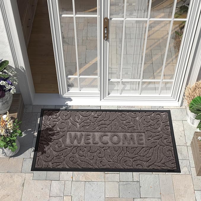Yimobra Welcome Front Door Mat Outdoor, Heavy Duty Sturdy Non Slip Doormats, Rubber Backing, Low-Profile Entrance Rugs, Absorbent Resist Dirt, Easy Clean Patio Garage Floor Mats, 47X24 Inch, Brown-Ruum Studio Home