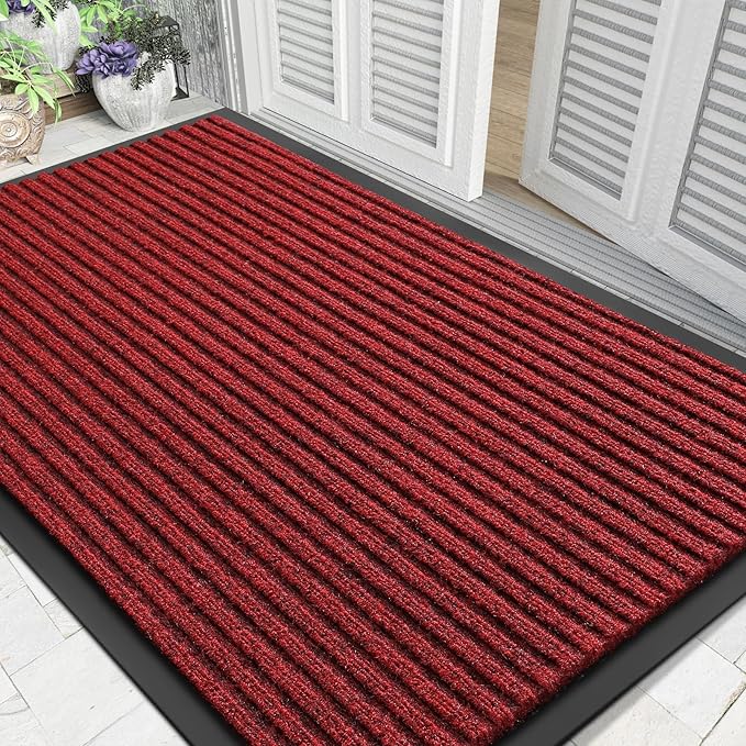 Yimobra Front Door Mat Outdoor Indoor Entrance, 100% Waterproof All-Season All Weather Doormat, Welcome Matt Outside Entry, Non Slip, Low Profile, Heavy Duty Patio Porch Floor Mats,47 x 32,Black Red-Ruum Studio Home