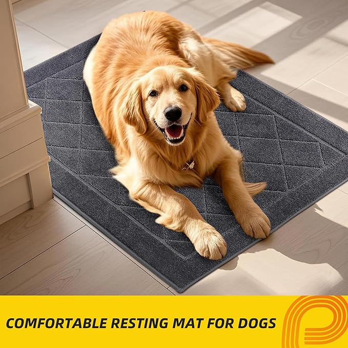 JSEI Dirt Trapper Door Mat 36"x60", Non-Slip Washable Entryway Mats, Dog Door Mat, Stain Resistant and Absorbent Floor Mats, Low Profile Welcome Mat for Front Back Door, Dark Grey-Ruum Studio Home