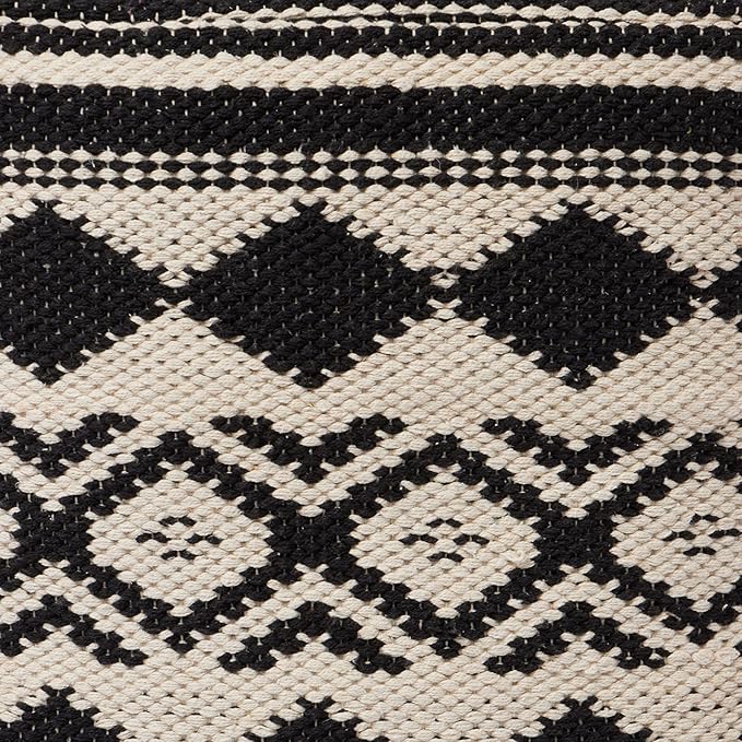 REDEARTH · Tufted Pouf Ottoman with Filler Textured Storage Cube Bean Bag Pouffe Footrest for Living Room, Bedroom, Nursery, Kidsroom; 100% Cotton (17.5"X17.5"X17.5", Linear Diamond Black)-Ruum Studio Home