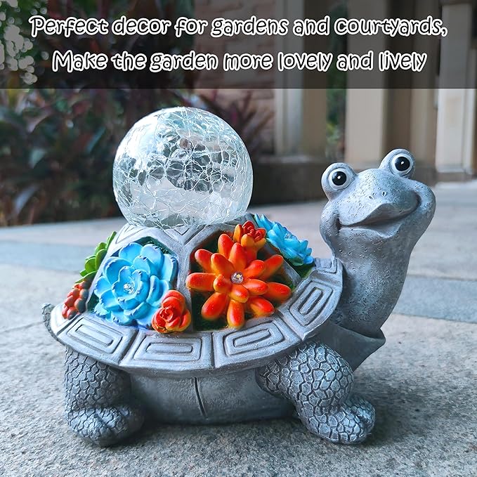 JOYBEE Solar Turtle Garden Statue Outdoor Decor-Turtle Solar Figurines Lights Decorations for Patio Yard Lawn Ornaments-Turtle Gifts for Birthday Easter Housewarming(Color)-Ruum Studio Home