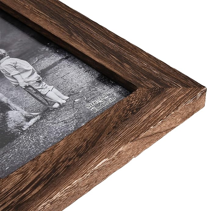 Yaetm 5x7 Picture Frame Distressed Wood, Rustic Solid Wood Photo Frame 5 x 7, Display for Tabletop and Wall, High Definition Glass, Carbonized Black (2 pack)-Ruum Studio Home