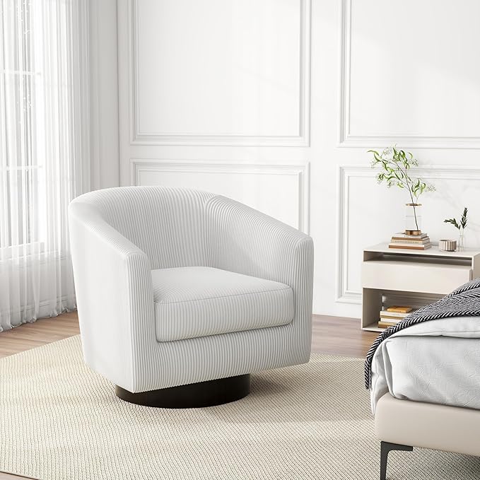 Swivel Barrel Accent Chair, Modern Round Corduroy Fabric Arm Chair for Living Room, Bedroom, Comfy Club Reading Chairs for Adults (Corduroy Beige, Set of 2)-Ruum Studio Home