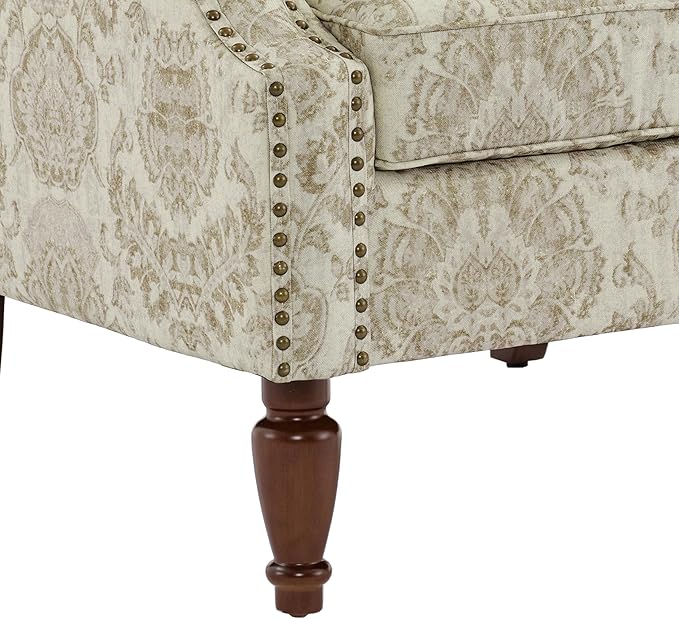 UIXE High Back Floral Accent Chairs Set of 2, Upholstered Armchair in Fabric, Retro Printed Wingback Arm Chair for Living Room, Nailhead Trim Single Sofa Bedroom Reading Seat - White-Ruum Studio Home