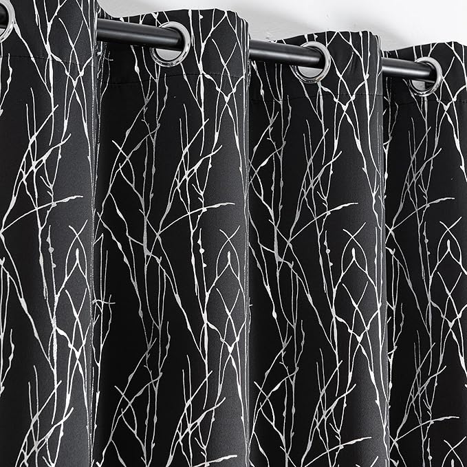 Grommets Blackout Long Window Curtains Black Silver-52W*95L 2PCS Drapes for Bedroom-Ruum Studio Home