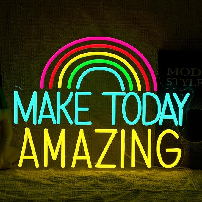 Make Today Amazing Neon Sign Wall Decor Dimmable Rainbow Neon Light USB Powered Motivational Word Led Light Sign for Bedroom Classroom Cafe Bar Birthday Party Wedding-Ruum Studio Home