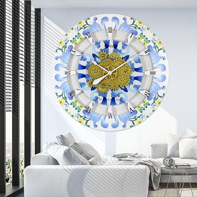 The Gears Clock Wall Clock Italy Collection with Moving Gears (Ravello, 36 inch Round)-Ruum Studio Home