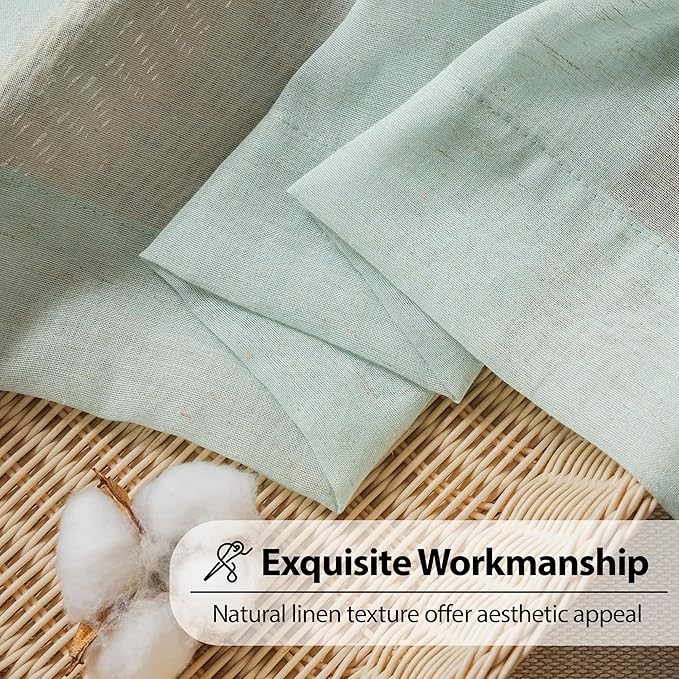 FMFUNCTEX Linen Sheer Curtains for Bedroom, Sage Green Curtains 84 inches Long for Living Room, Farmhouse French Flax Blend Window Draperies, Rod Pocket 2 Panels Set-Ruum Studio Home
