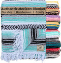 Del Mex Classic Mexican Blanket, Large Authentic Woven Falsa Throw (70"x50"), Artisan Southwest Décor for Beach, Yoga, Outdoors (Mint/Gray)-Ruum Studio Home