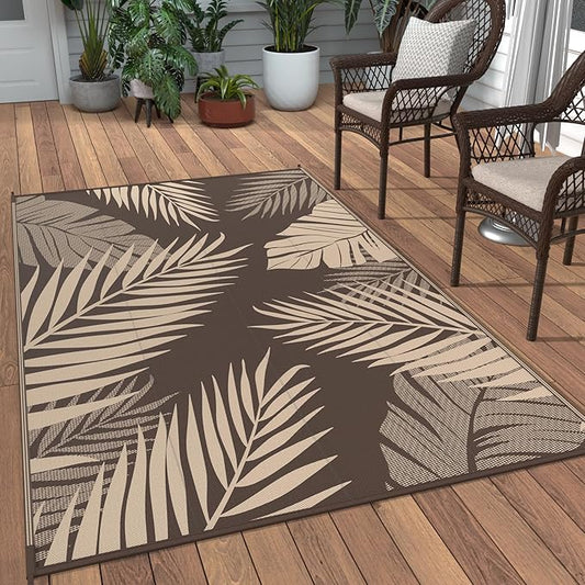 GENIMO Outdoor Rug 3' x 5' Waterproof for Patios Clearance, Reversible Outdoor Plastic Straw Camping Rug Carpet, Large Area Rugs Mats for RV, Camper, Deck, Balcony, Porch, Beach, Coffee&Beige-Ruum Studio Home